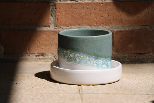Planter - Turquoise and white effect