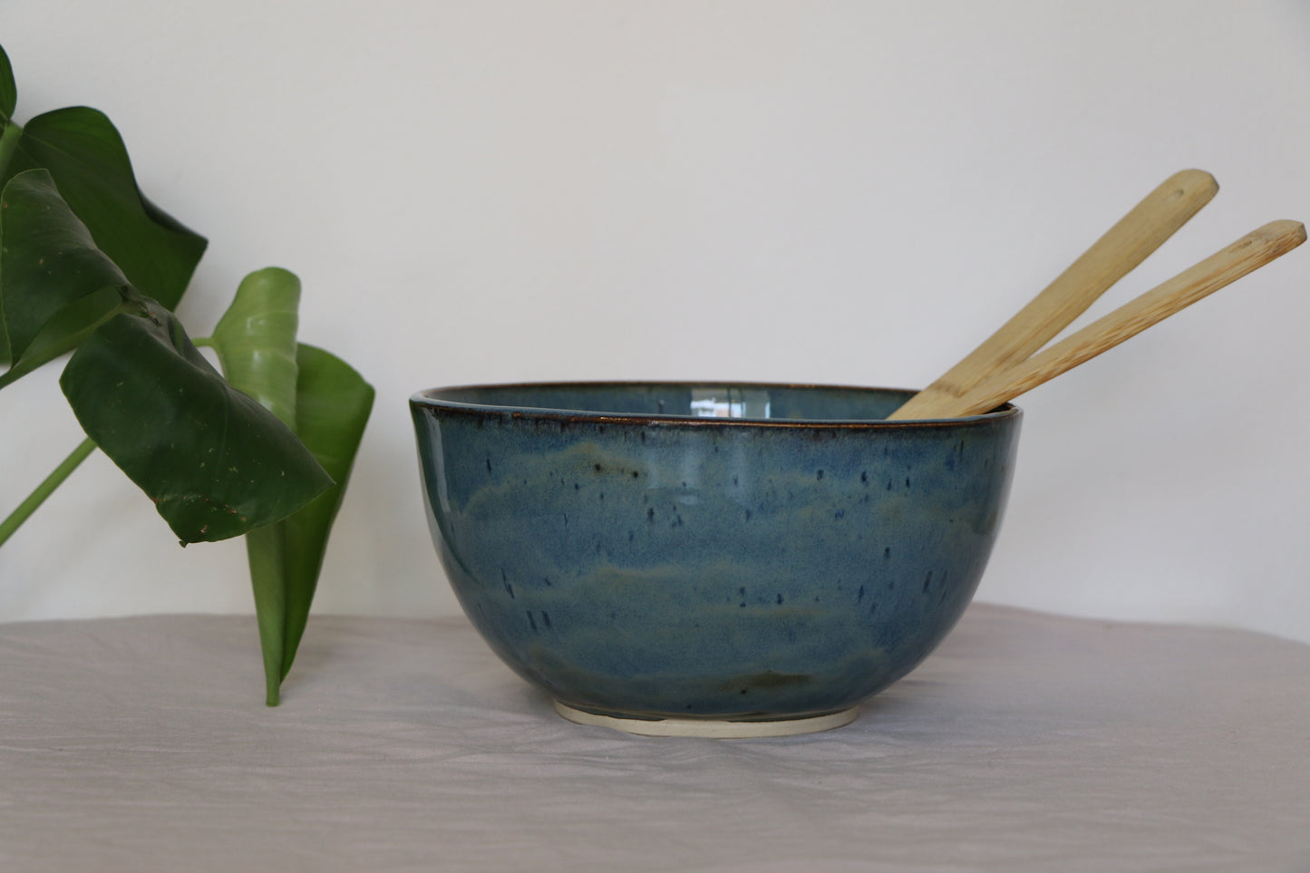 Large Blue Salad or Serving Bowl